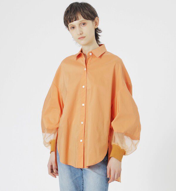  「【ドラマ着用商品】バックプリーツシアースリーブシャツ」|シャツ・ブラウス|オレンジ