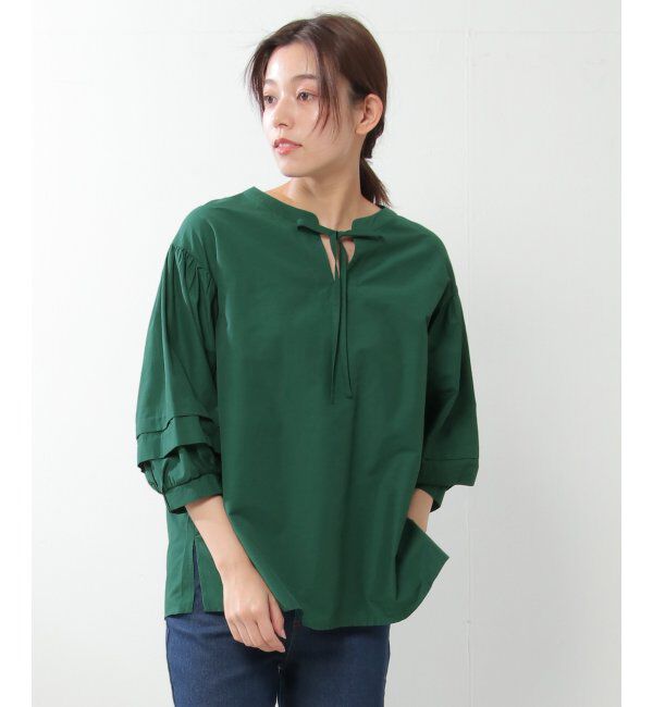 ikka「袖タックスキッパーブラウス」|シャツ・ブラウス|グリーン