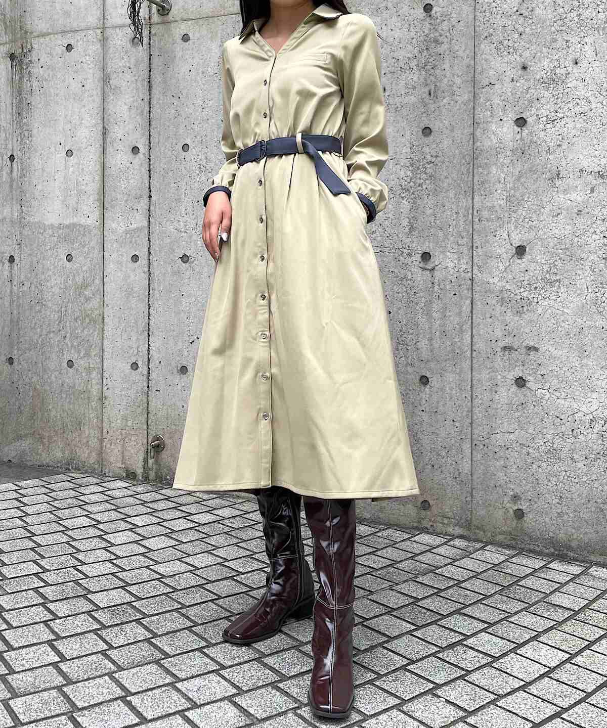 REDYAZEL「パイピングシャツワンピース」|ワンピース|グリーン