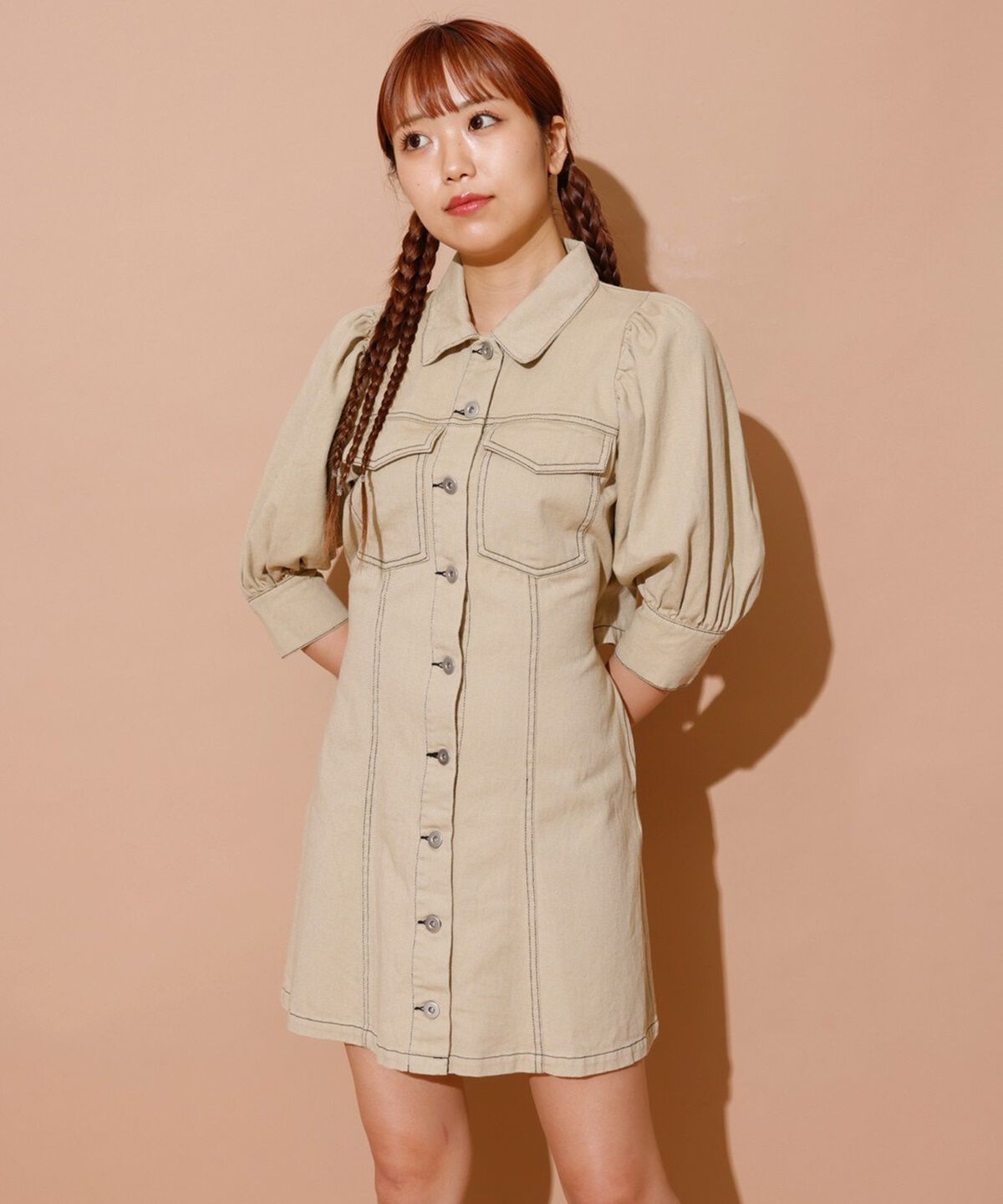 REDYAZEL「ボリュームスリーブワンピース」|ワンピース|ベージュ