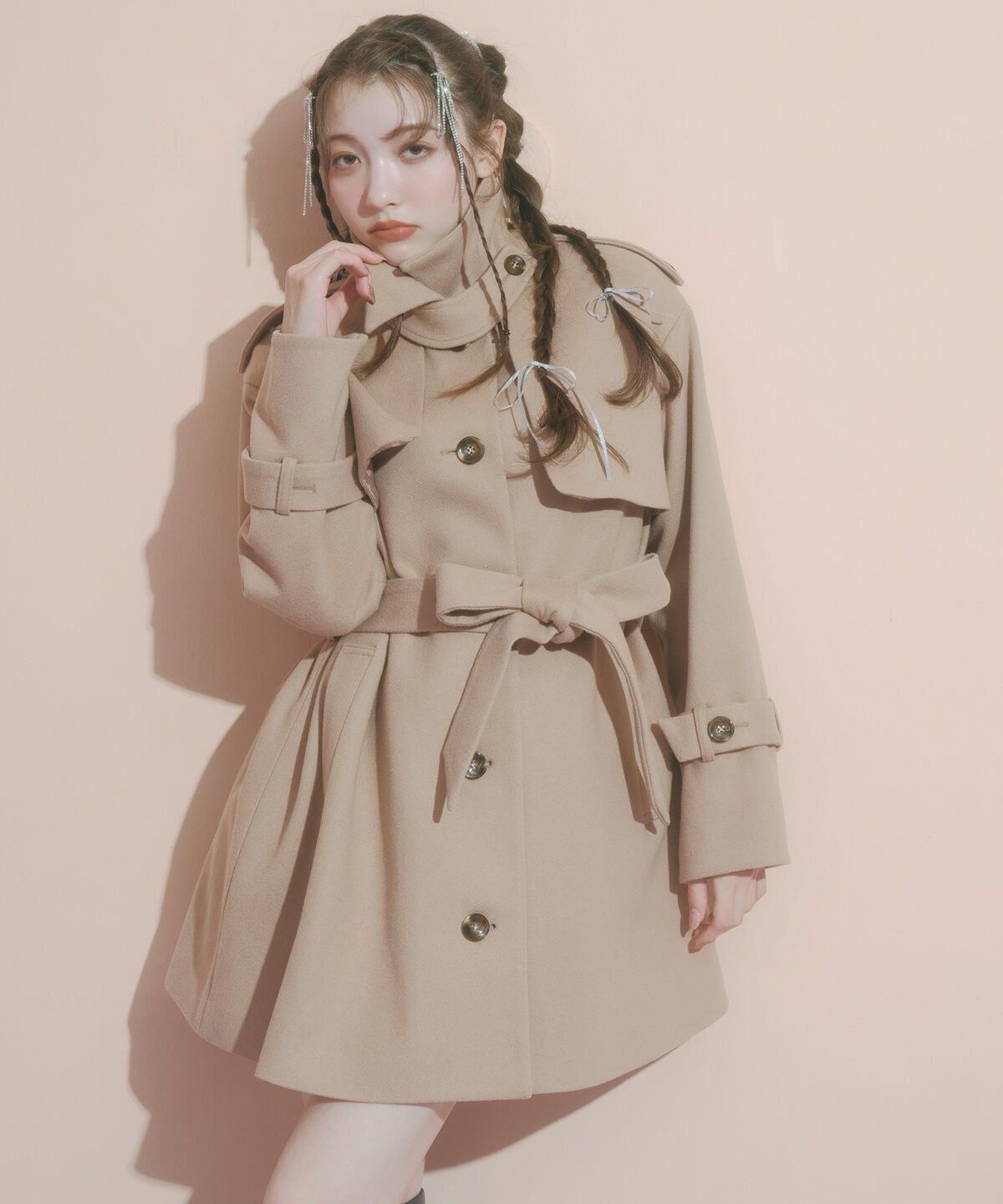 REDYAZEL「スタンドカラーショートコート」|ステンカラーコート|キャメル