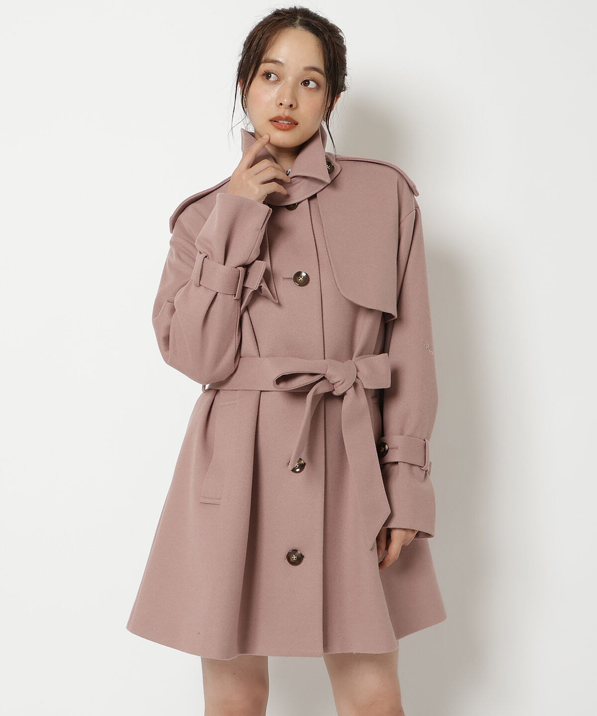 REDYAZEL「スタンドカラーショートコート」|ステンカラーコート|ピンク