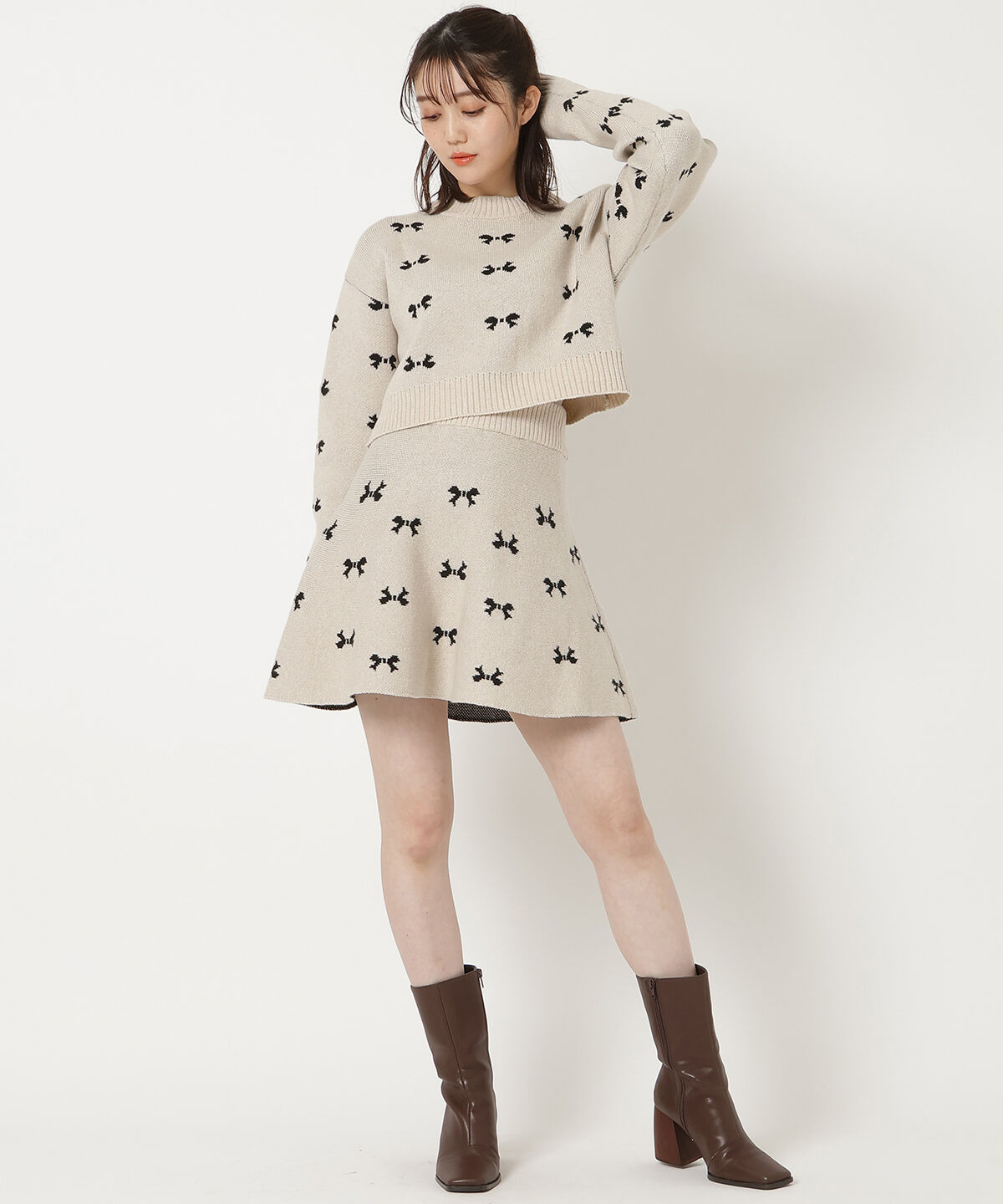 REDYAZEL「リボンジャガードニットスカート」|フレア|