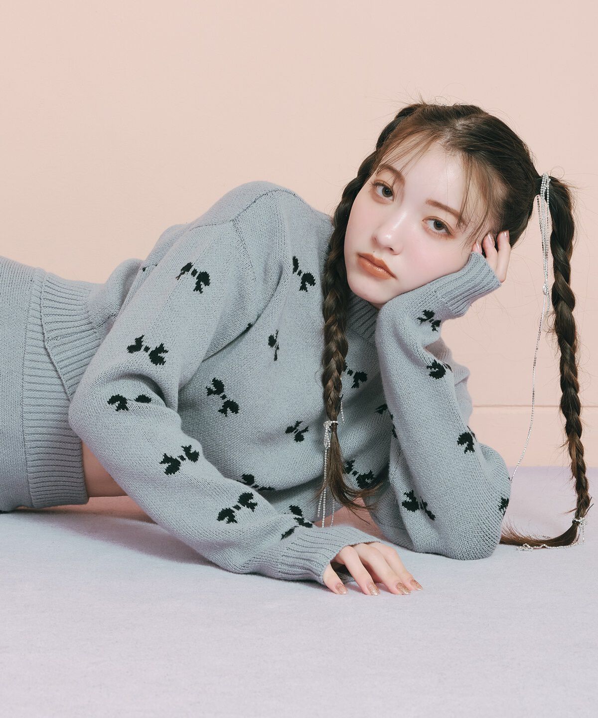 REDYAZEL「リボンジャガードニットスカート」|フレア|