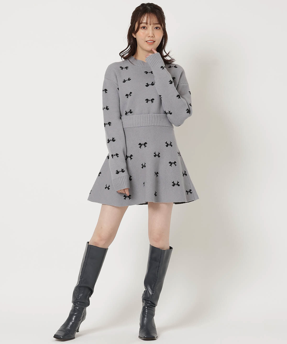 REDYAZEL「リボンジャガードニットスカート」|フレア|