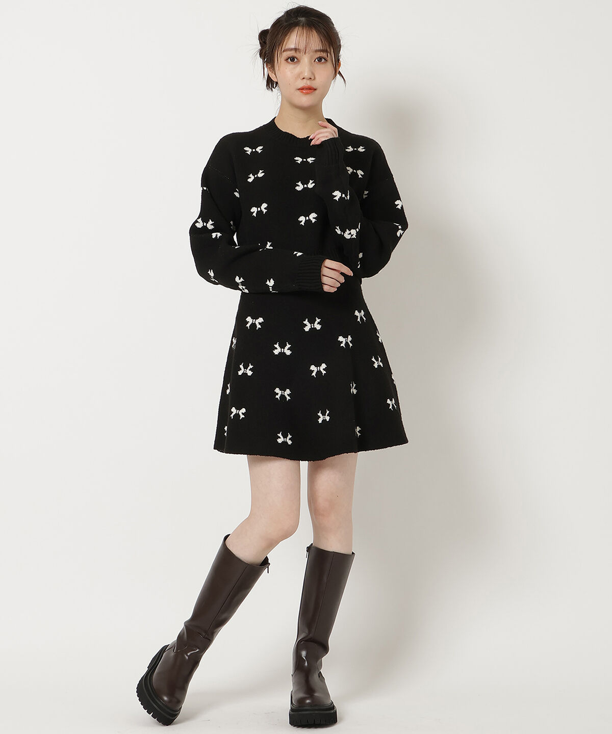 REDYAZEL「リボンジャガードニットスカート」|フレア|