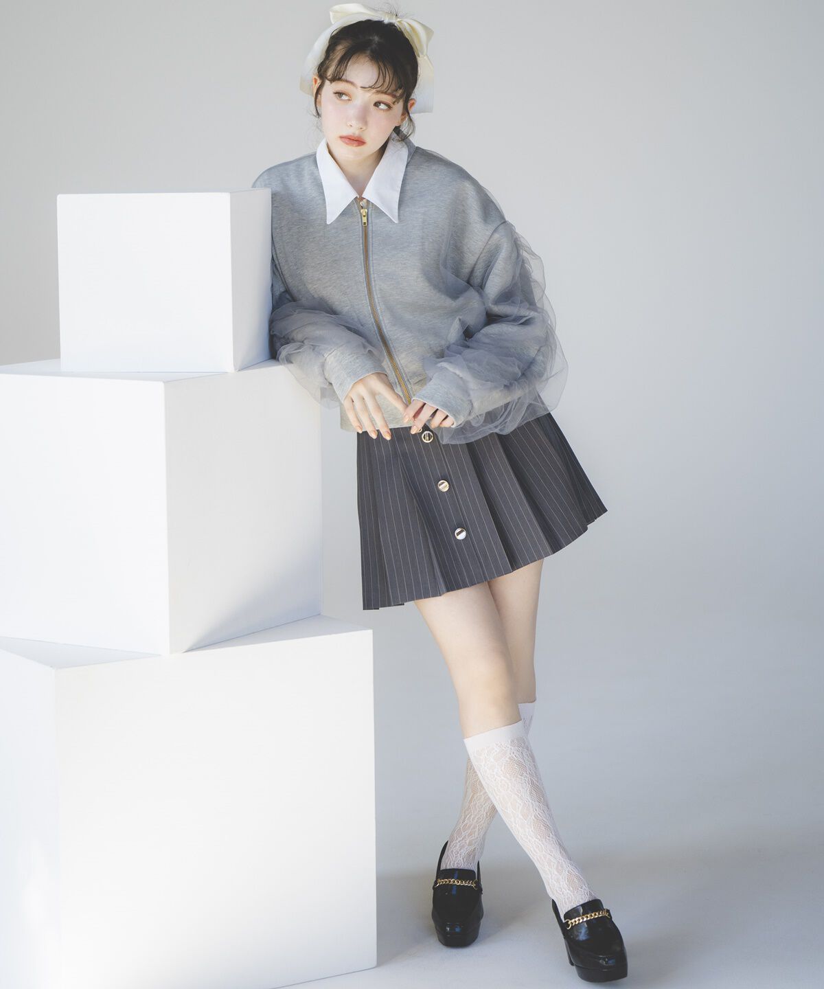 REDYAZEL「フロントボタンプリーツミニスカート」|台形|