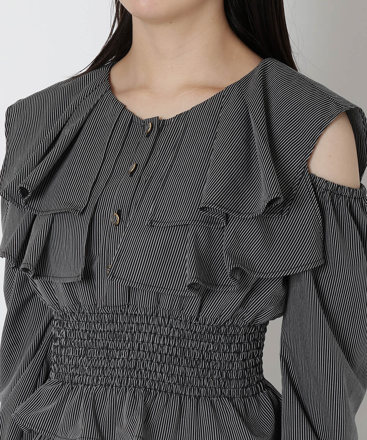 REDYAZEL「ストライプ肩あきブラウス」|シャツ・ブラウス|