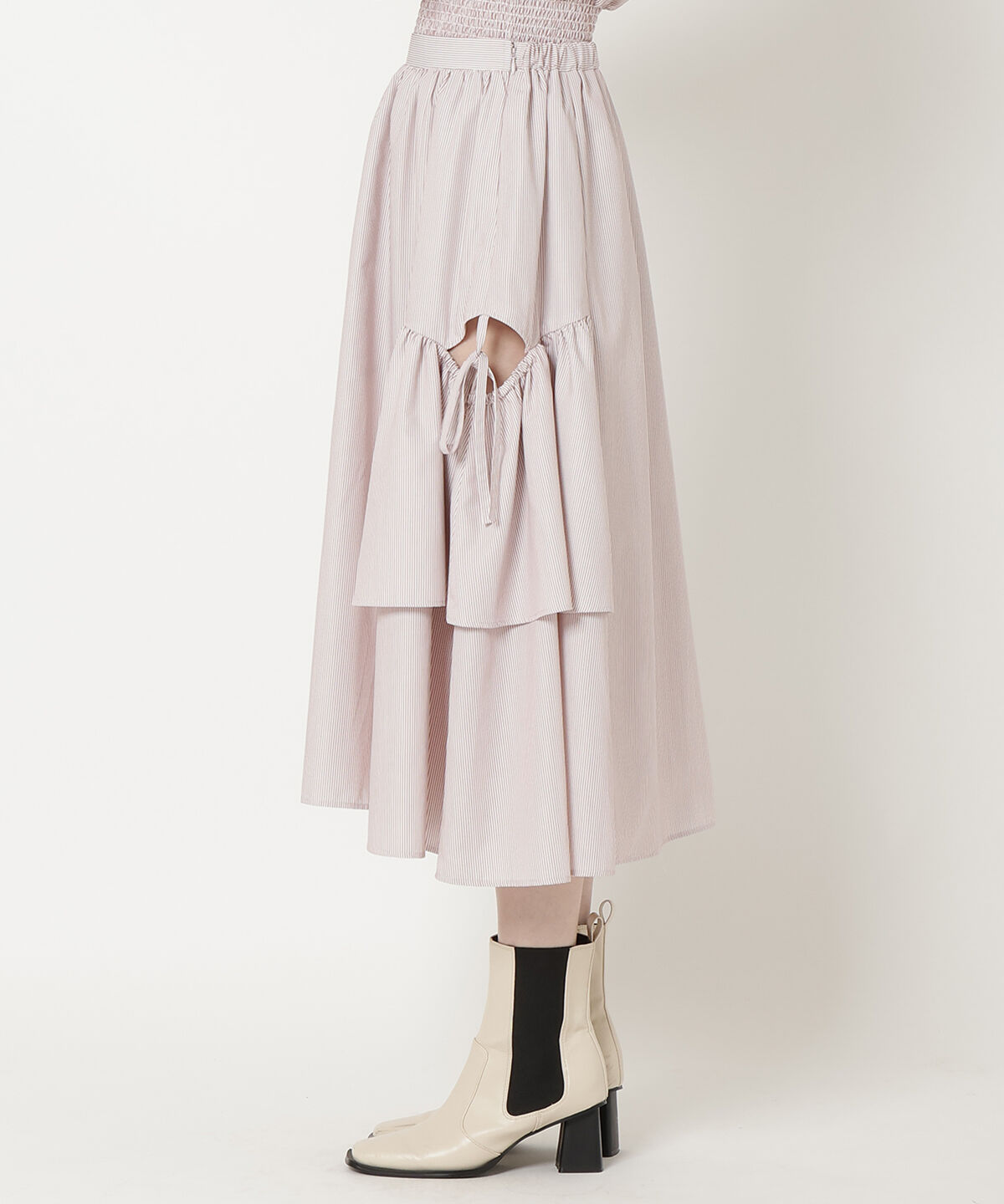 REDYAZEL「ストライプレッグ開きスカート」|フレア|