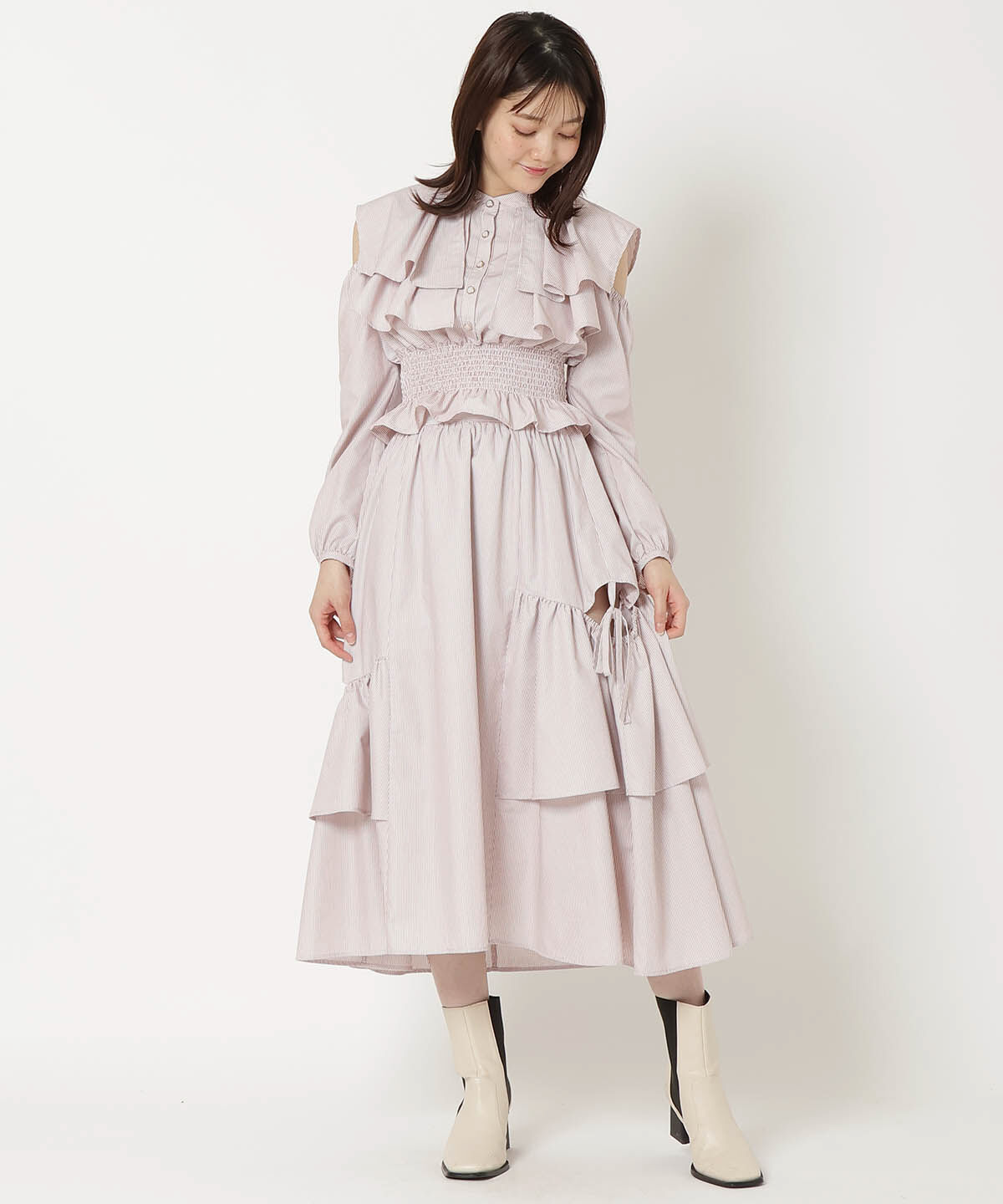 REDYAZEL「ストライプレッグ開きスカート」|フレア|