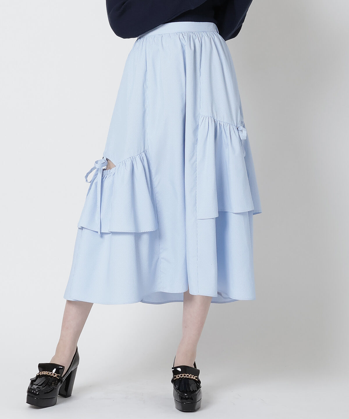 REDYAZEL「ストライプレッグ開きスカート」|フレア|