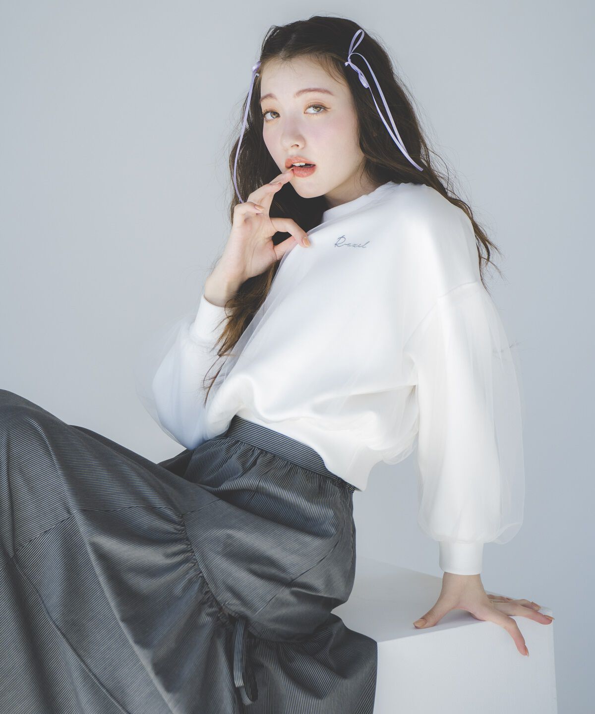 REDYAZEL「ストライプレッグ開きスカート」|フレア|