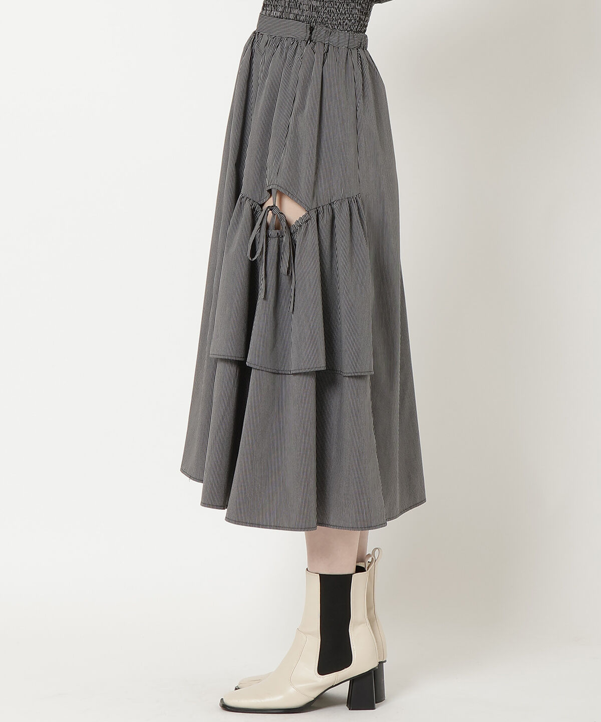 REDYAZEL「ストライプレッグ開きスカート」|フレア|