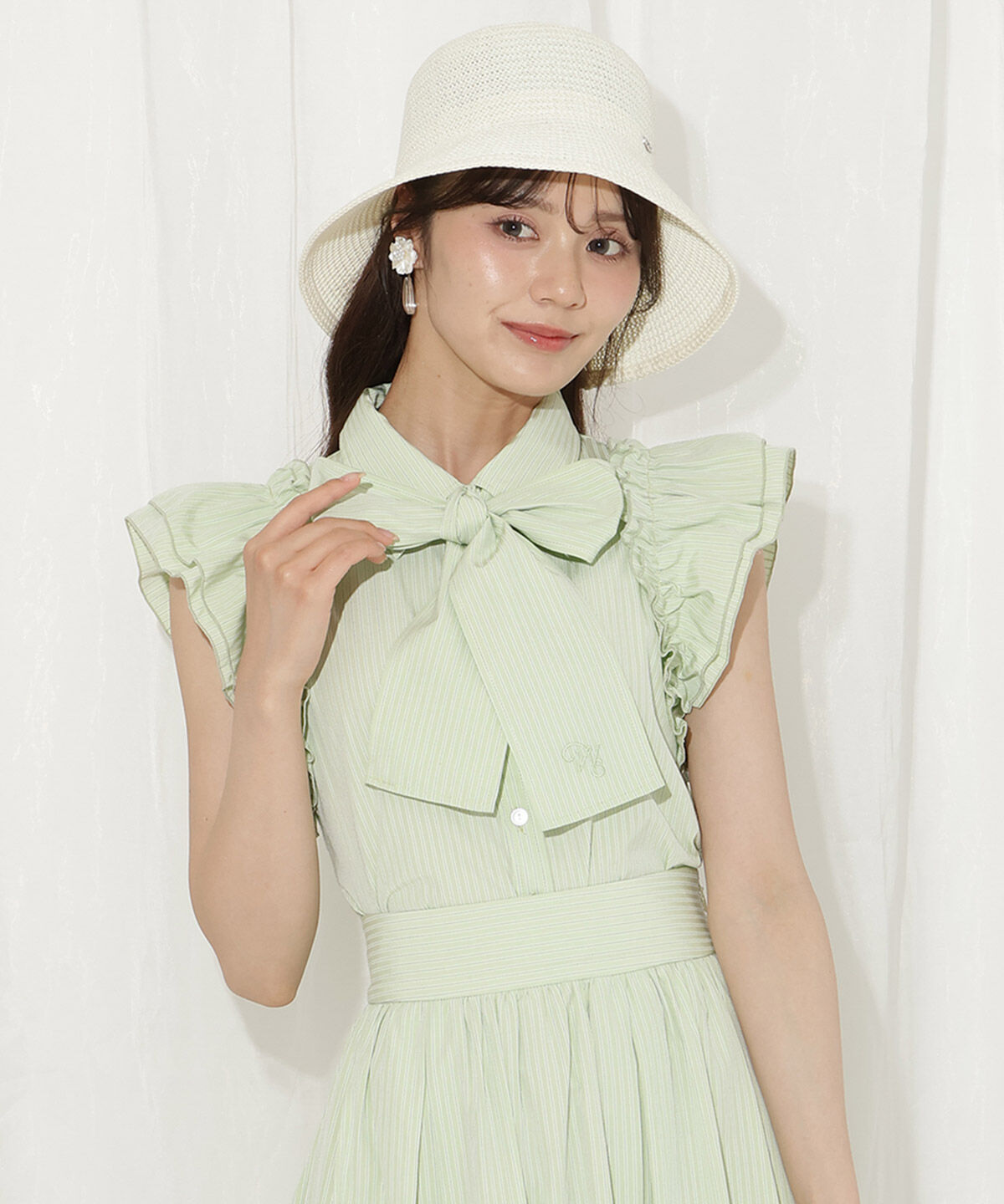 WILLSELECTION「刺繍入りボウタイストライプブラウス」|シャツ・ブラウス|green/borderｽﾄﾗｲﾌﾟ