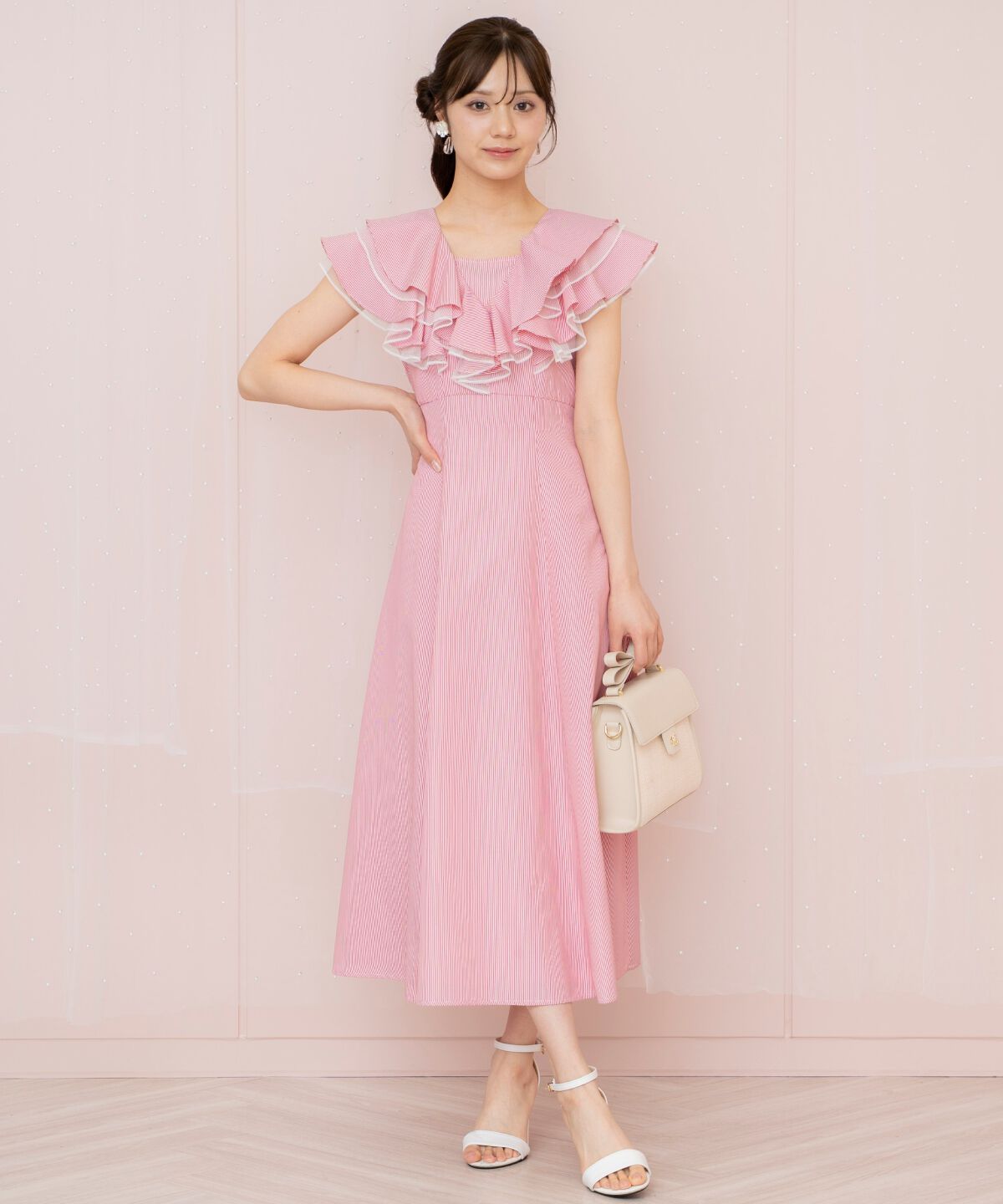 WILLSELECTION「チュールレイヤードフリルストライプワンピース」|ワンピース|赤系チェック