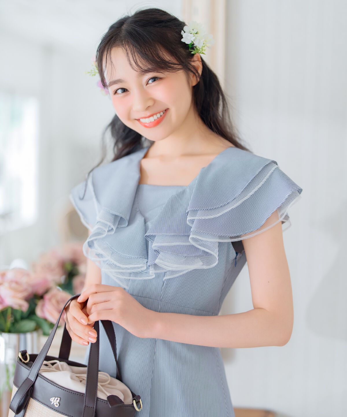 WILLSELECTION「チュールレイヤードフリルストライプワンピース」|ワンピース|