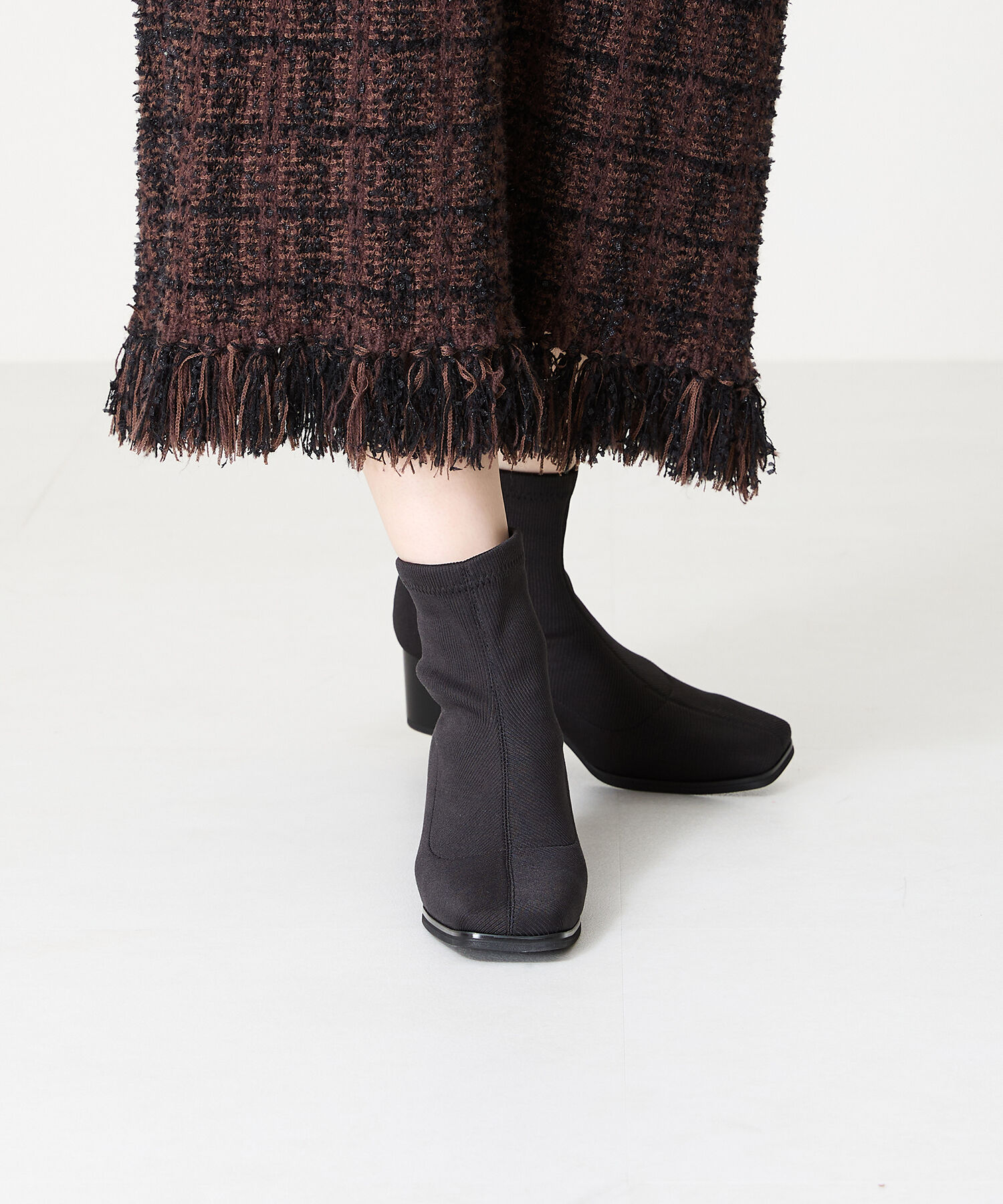 ORiental TRaffic「スクエアトゥ ニットブーツ /41407 柔らかい」|ショートブーツ|