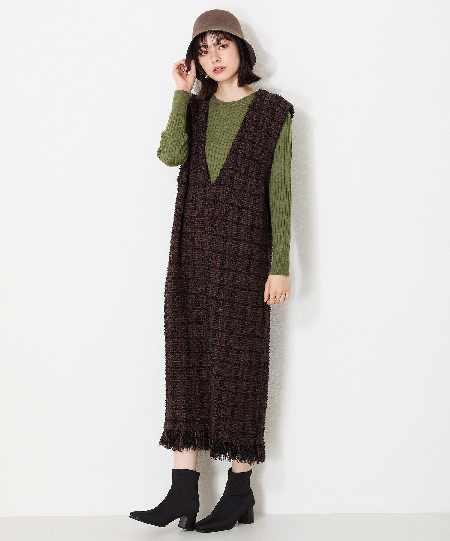 ORiental TRaffic「スクエアトゥ ニットブーツ /41407 柔らかい」|ショートブーツ|