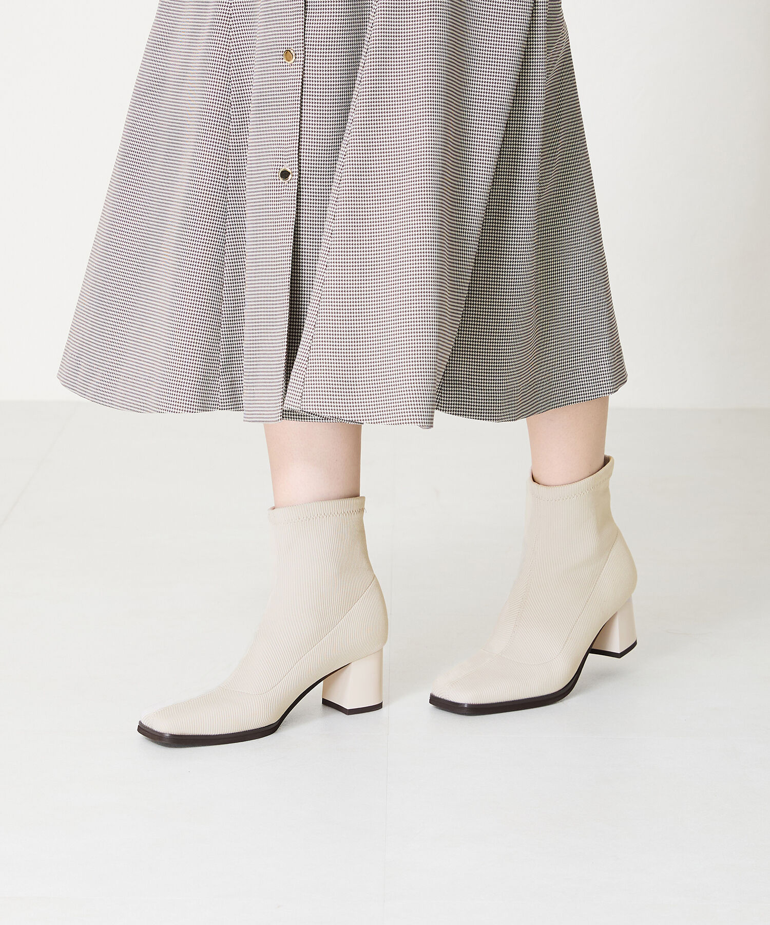 ORiental TRaffic「スクエアトゥ ニットブーツ /41407 柔らかい」|ショートブーツ|