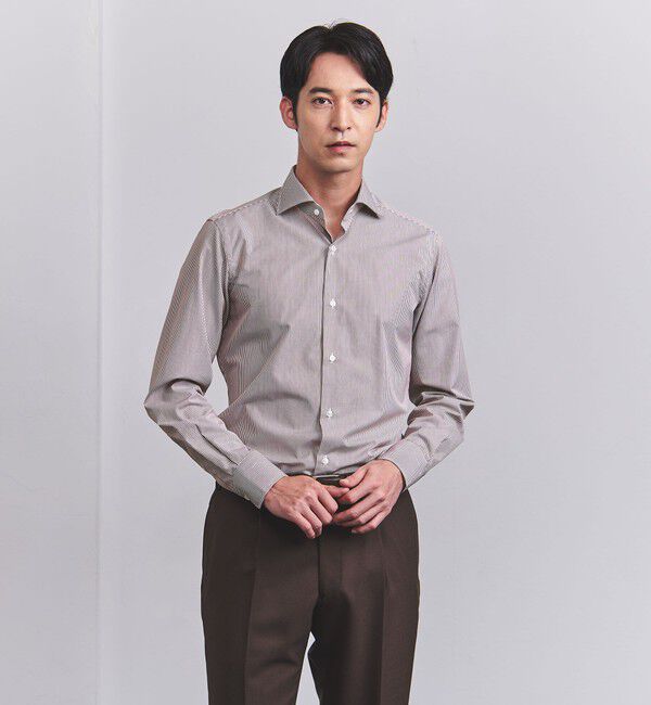UNITED ARROWS「ブラウン キャンディストライプ ワイドカラー シャツ」|シャツ・ブラウス|