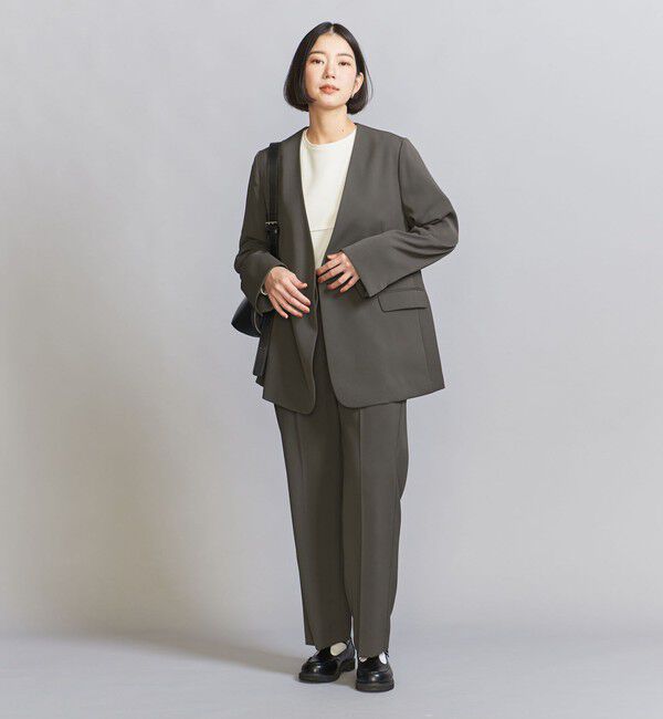 BEAUTY&YOUTH UNITED ARROWS「【WEB限定 Wardrobe DAILY MINIMAL】ダブルクロス カラーレスジャケット ウォッシャブル」|ノーカラージャケット|DK.GRAY