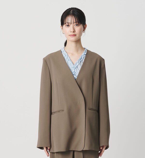 BEAUTY&YOUTH UNITED ARROWS「【WEB限定 Wardrobe DAILY MINIMAL】ダブルクロス カラーレスジャケット ウォッシャブル」|ノーカラージャケット|