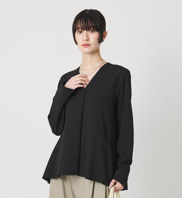 BEAUTY&YOUTH UNITED ARROWS「【WEB限定 Wardrobe DAILY MINIMAL】ペプラム Vネックプルオーバーカットソー」|Tシャツ・カットソー|BLACK