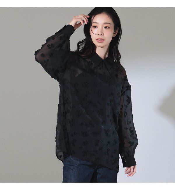 Demi-Luxe BEAMS 「シアーカット ジャガード ブラウス」|シャツ・ブラウス|BLACK