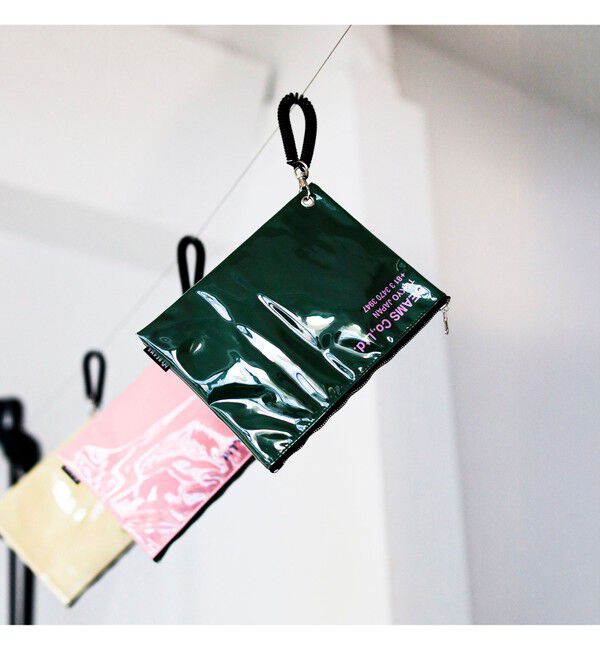 BEAMS「ポリウレタン ロゴ ポーチ M」|ポーチ|GREEN