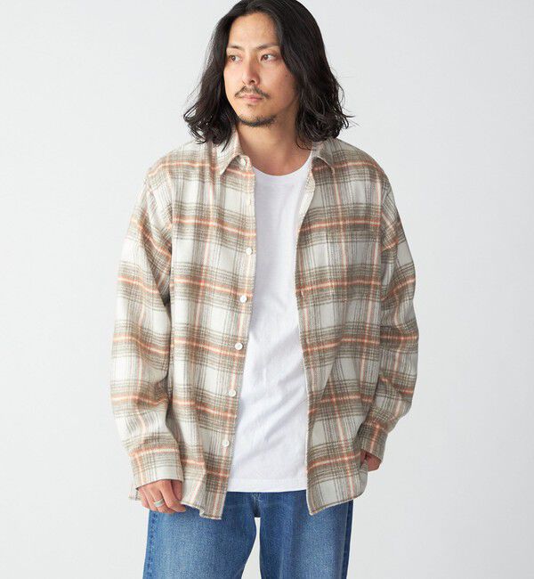 SHIPS「SHIPS :イタリーヤーン チェック シャギー シャツ アウター」|シャツ・ブラウス|ベージュ