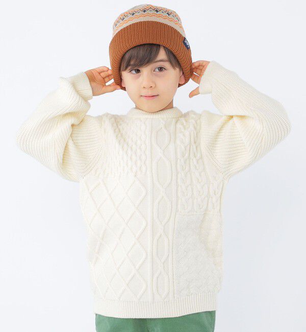 SHIPS KIDS「SHIPS KIDS:100～130cm /〈手洗い可能〉ケーブル ニット」|ニット・セーター|オフホワイト
