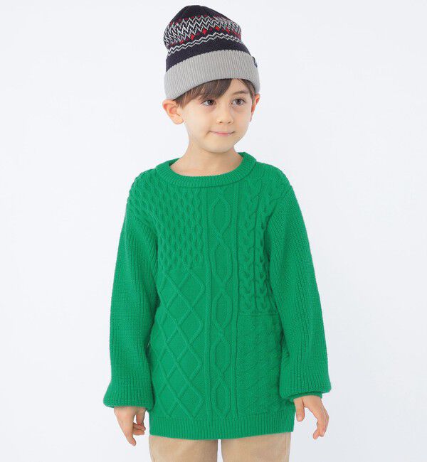 SHIPS KIDS「SHIPS KIDS:100～130cm /〈手洗い可能〉ケーブル ニット」|ニット・セーター|グリーン