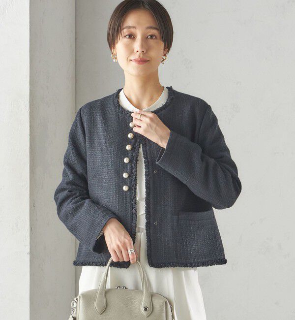SHIPS for women「〈セレモニー対応可〉スラブ ツイード ノーカラー ジャケット（セットアップ対応）」|ノーカラージャケット|
