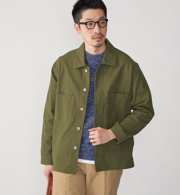 SHIPS「SHIPS: ハイツイストヤーン コットン ミリタリー シャツ アウター」|ミリタリージャケット|オリーブ