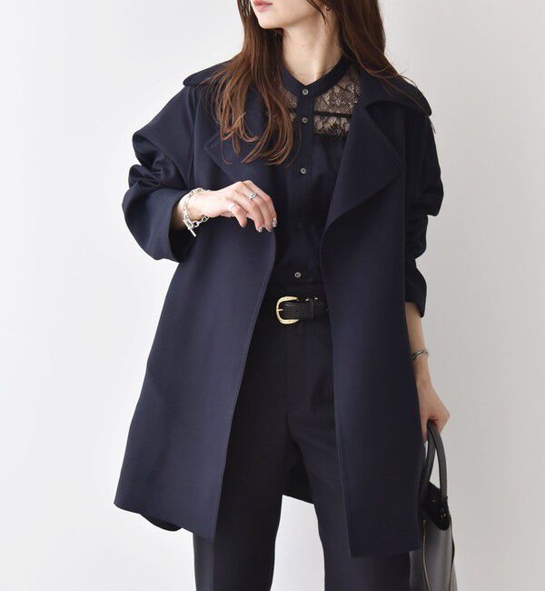 quaranciel「quaranciel:〈洗濯機可能〉ダブルクロス ハーフ トレンチ ジャケット コート」|トレンチコート|ネイビー