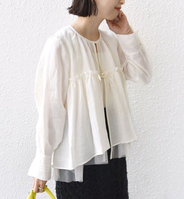 SHIPS for women「*〈手洗い可能〉ペーパー リネン フリル 羽織 ブラウス」|シャツ・ブラウス|