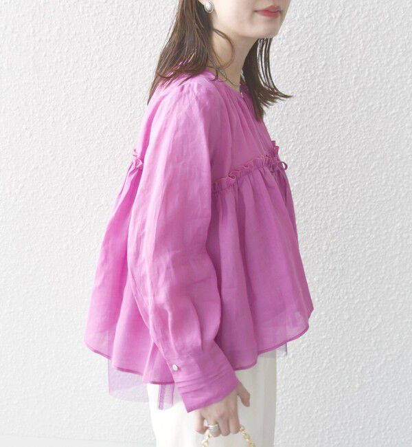 SHIPS for women「*〈手洗い可能〉ペーパー リネン フリル 羽織 ブラウス」|シャツ・ブラウス|ピンク系