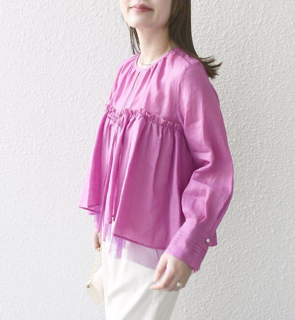 SHIPS for women「*〈手洗い可能〉ペーパー リネン フリル 羽織 ブラウス」|シャツ・ブラウス|