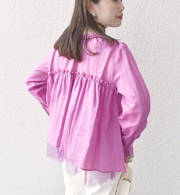 SHIPS for women「*〈手洗い可能〉ペーパー リネン フリル 羽織 ブラウス」|シャツ・ブラウス|
