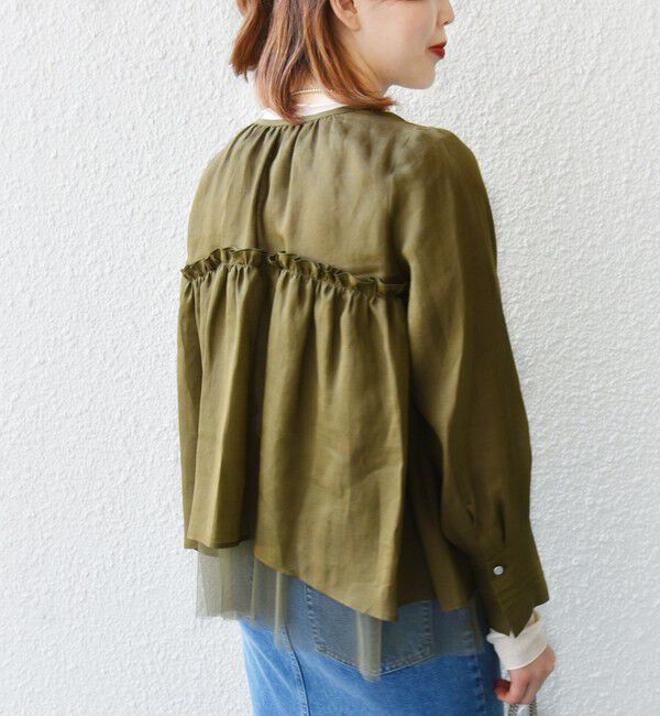 SHIPS for women「*〈手洗い可能〉ペーパー リネン フリル 羽織 ブラウス」|シャツ・ブラウス|