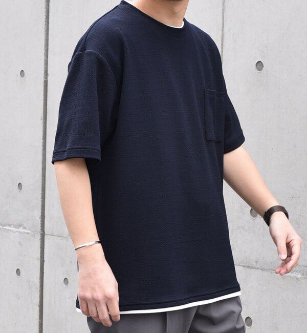 SHIPS any「【WEB限定】SHIPS any: ジャカード フェイクレイヤード ポケット Tシャツ◇」|Tシャツ・カットソー|ネイビー