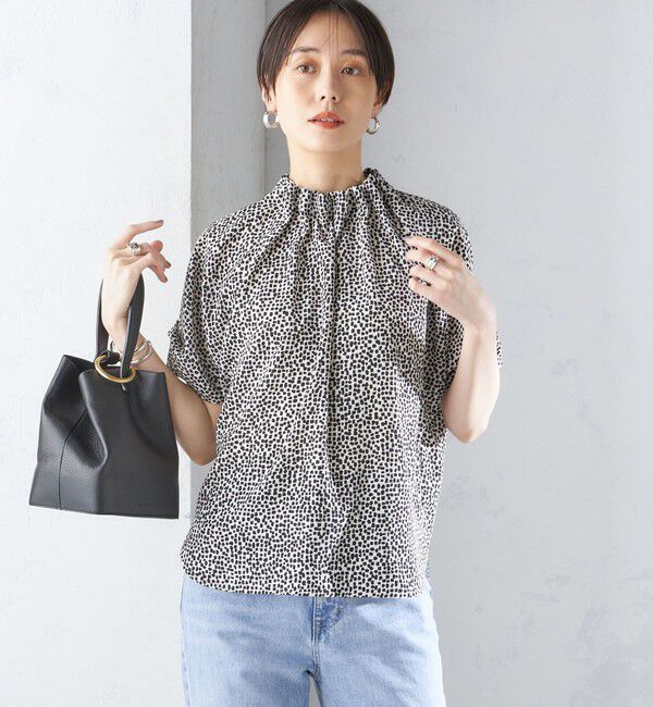 SHIPS for women「〈手洗い可能〉ネック ギャザー プリント ドルマン ブラウス」|シャツ・ブラウス|