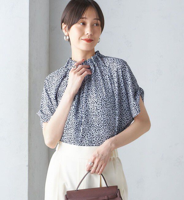SHIPS for women「〈手洗い可能〉ネック ギャザー プリント ドルマン ブラウス」|シャツ・ブラウス|