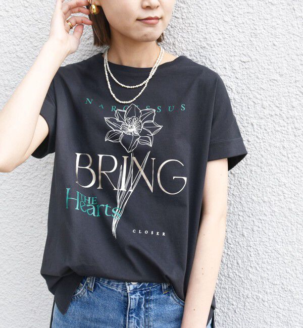 SHIPS for women「【WEB限定】〈手洗い可能〉フラワー 箔 プリント ロゴ TEE」|Tシャツ・カットソー|