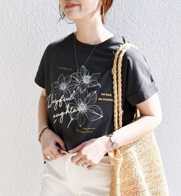 SHIPS for women「【WEB限定】〈手洗い可能〉フラワー 箔 プリント ロゴ TEE」|Tシャツ・カットソー|