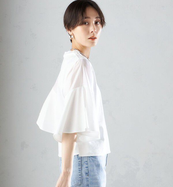 SHIPS for women「〈手洗い可能〉PLA スムース シアー コンビ スリーブ プルオーバー 」|Tシャツ・カットソー|