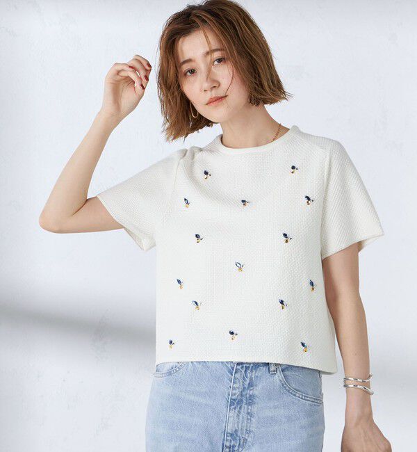 SHIPS for women「【WEB限定】〈手洗い可能〉ハイツイスト コットン ビジュー カノコ ニット」|プルオーバー|