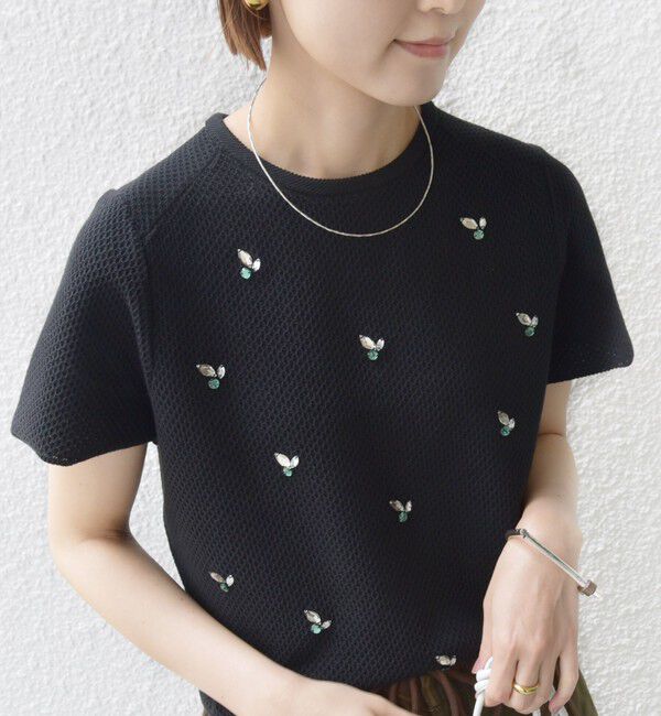 SHIPS for women「【WEB限定】〈手洗い可能〉ハイツイスト コットン ビジュー カノコ ニット」|プルオーバー|ブラック