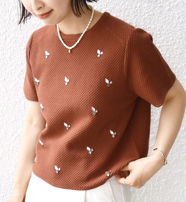 SHIPS for women「【WEB限定】〈手洗い可能〉ハイツイスト コットン ビジュー カノコ ニット」|プルオーバー|