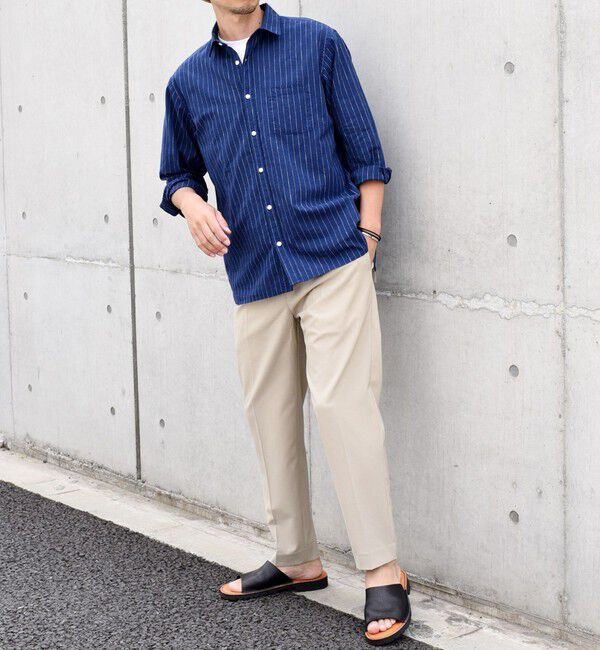 SHIPS any「SHIPS any: 〈洗濯機可能〉コットン / リネン ブルー ストライプ 7分袖 レギュラー シャツ◇」|シャツ・ブラウス|